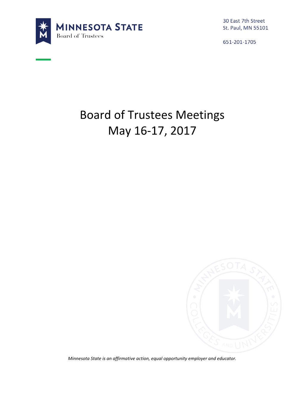 Board of Trustees Meetings May 16-17, 2017
