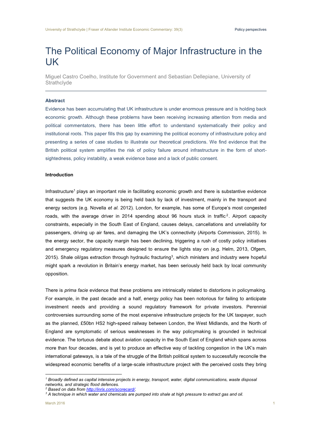 The Political Economy of Major Infrastructure in the UK