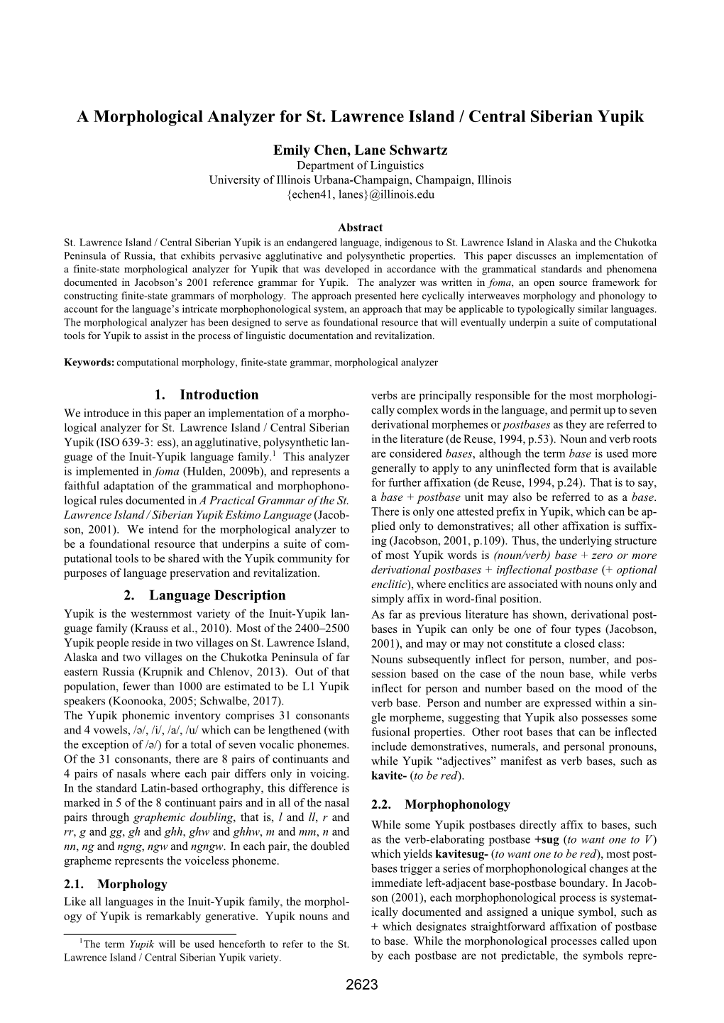 A Morphological Analyzer for St. Lawrence Island / Central Siberian Yupik