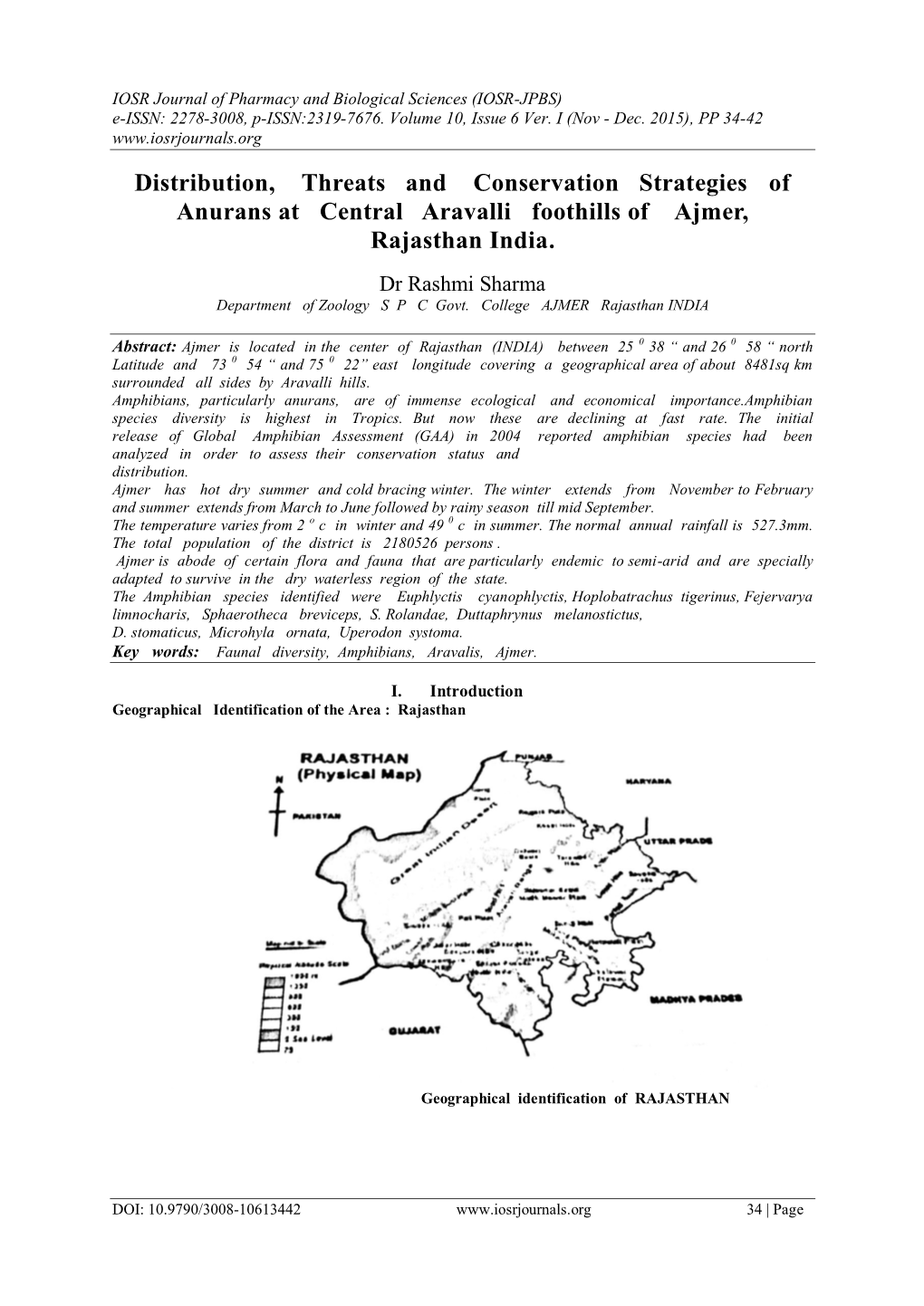 Distribution, Threats and Conservation Strategies of Anurans at Central Aravalli Foothills of Ajmer, Rajasthan India