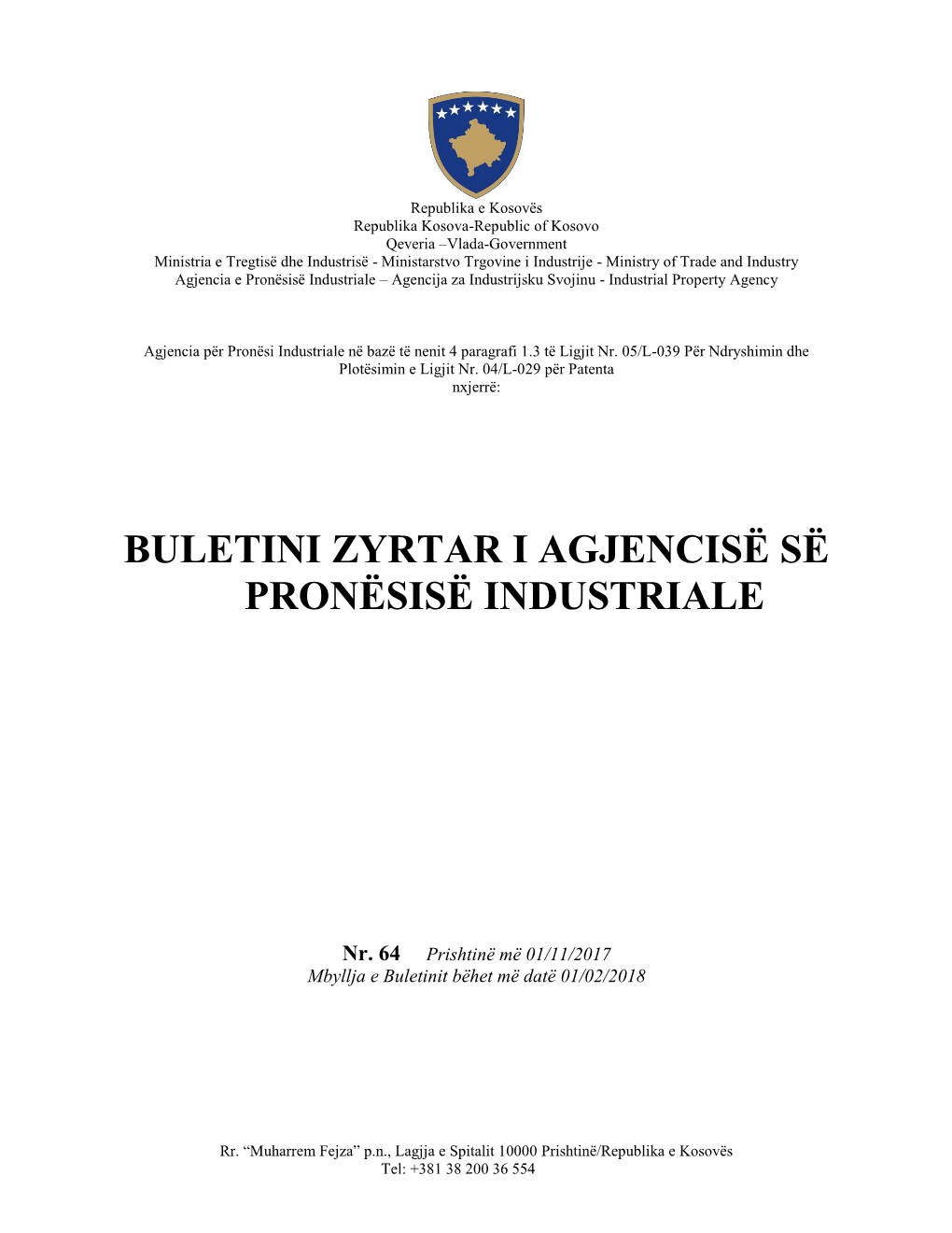 Buletini Zyrtar Nr. 64 I Agjencisë Së Pronësisë Industriale