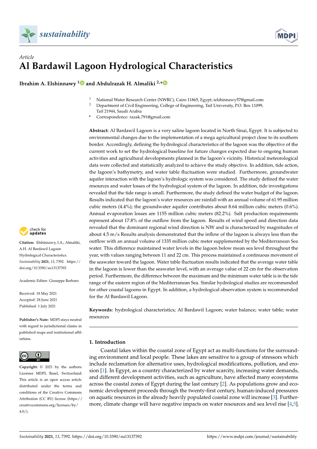 Al Bardawil Lagoon Hydrological Characteristics