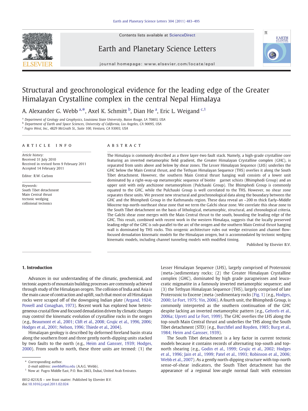 Structural and Geochronological Evidence for the Leading Edge of the Greater Himalayan Crystalline Complex in the Central Nepal Himalaya