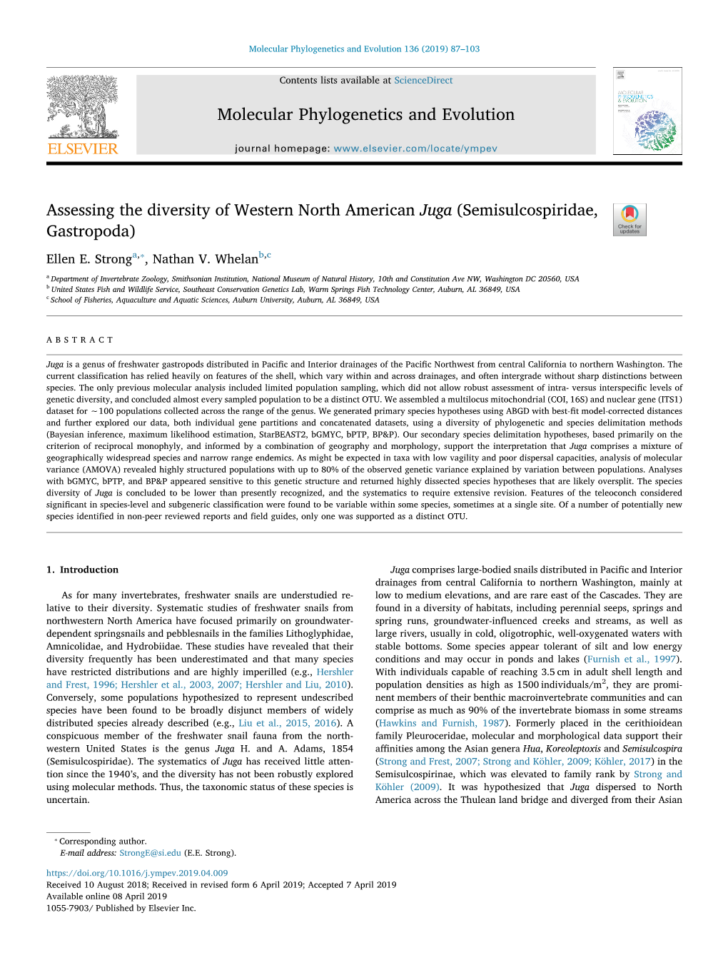 Assessing the Diversity of Western North American Juga (Semisulcospiridae, Gastropoda) T ⁎ Ellen E