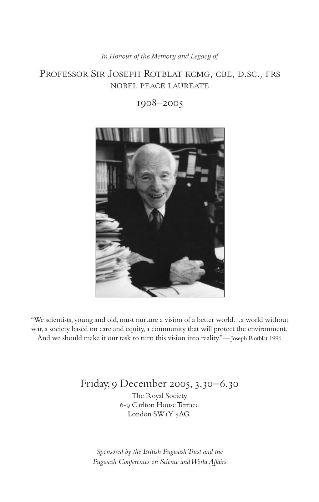 Joseph Rotblat Memorial Booklet