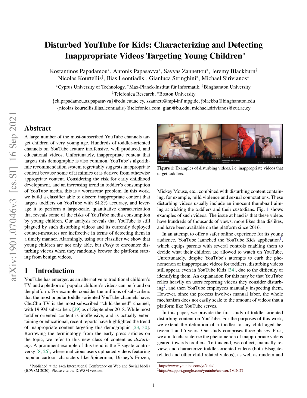 Disturbed Youtube for Kids: Characterizing and Detecting Inappropriate Videos Targeting Young Children*