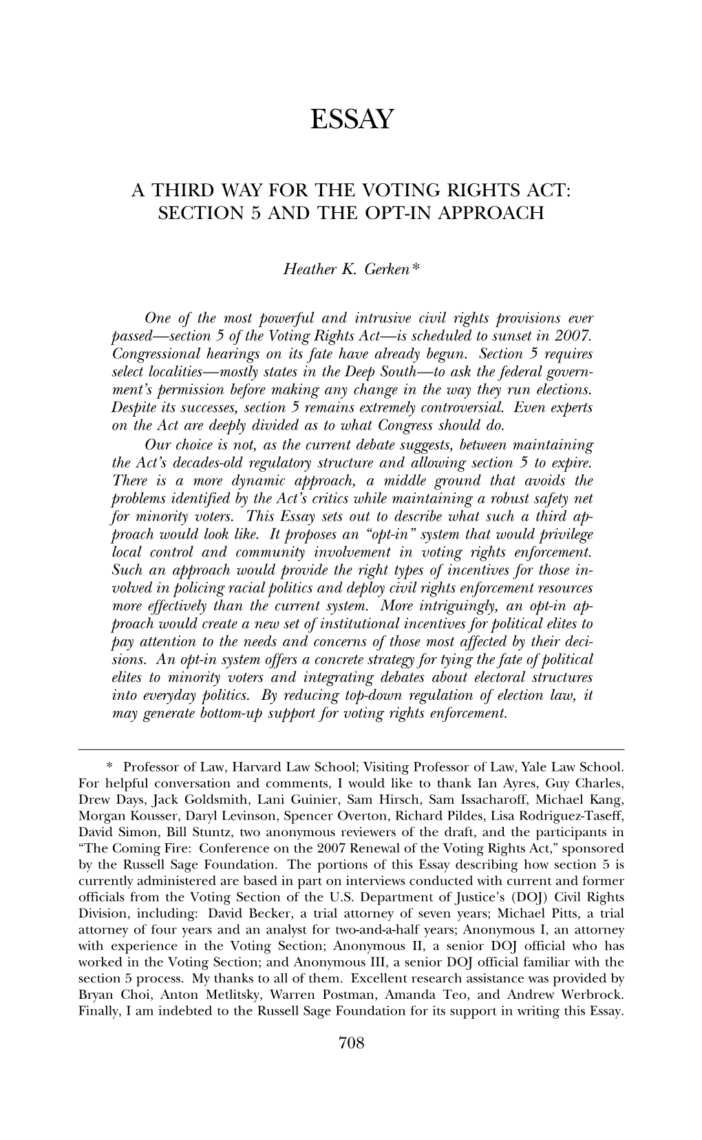 A Third Way for the Voting Rights Act: Section 5 and the Opt-In Approach