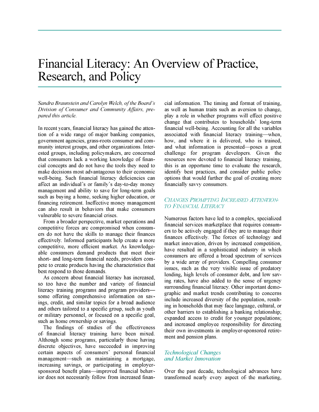 Financial Literacy: an Overview of Practice, Research, and Policy