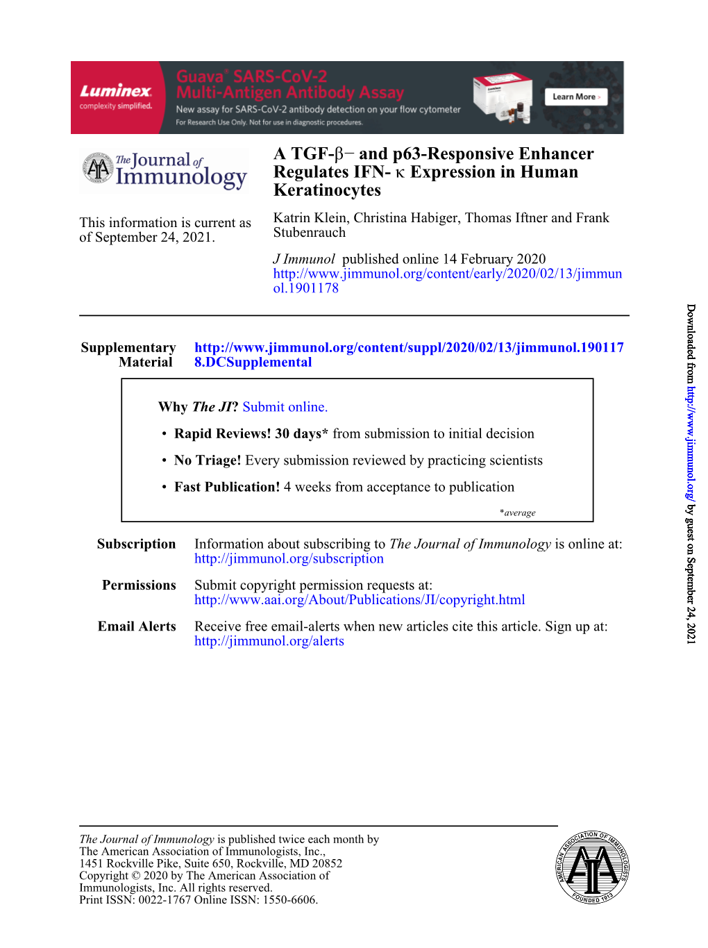 A TGF-Β– and P63-Responsive Enhancer Regulates IFN-Κ