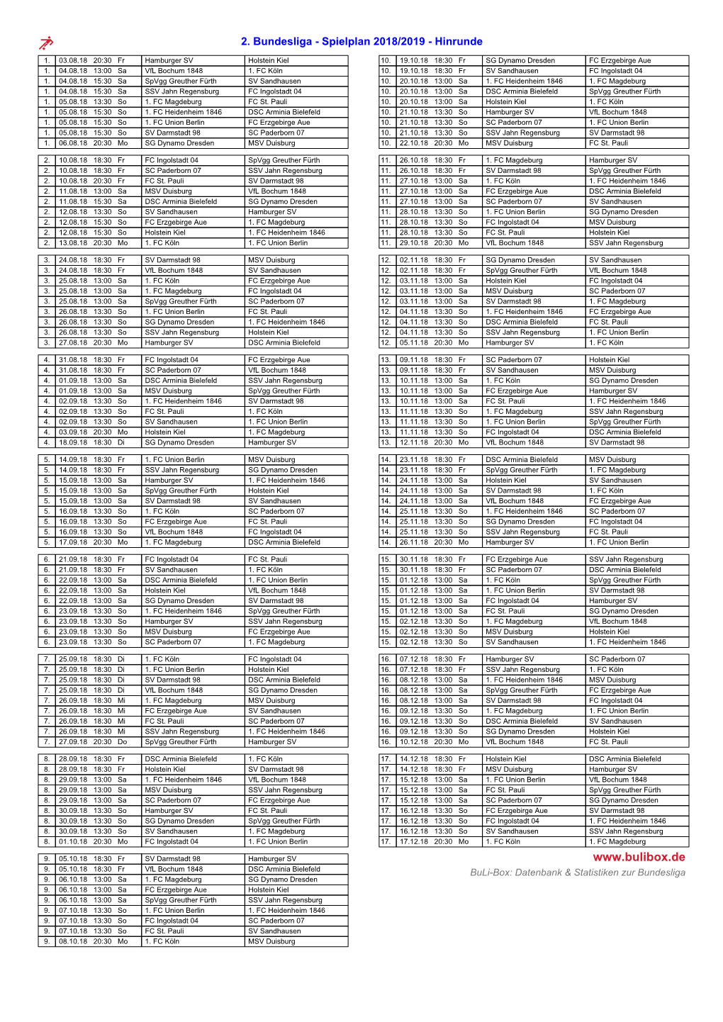 Spielplan 2018/2019 - Hinrunde