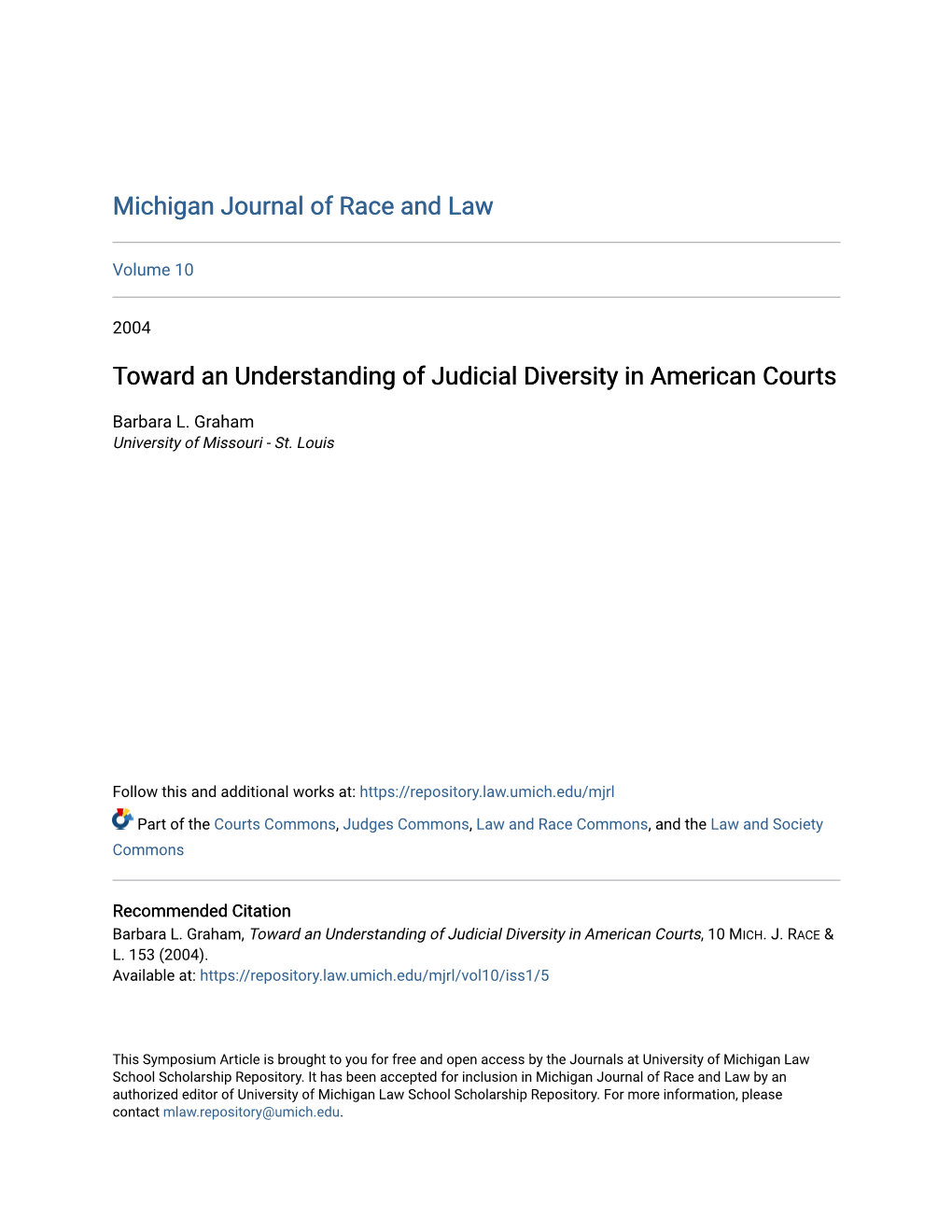 Toward an Understanding of Judicial Diversity in American Courts