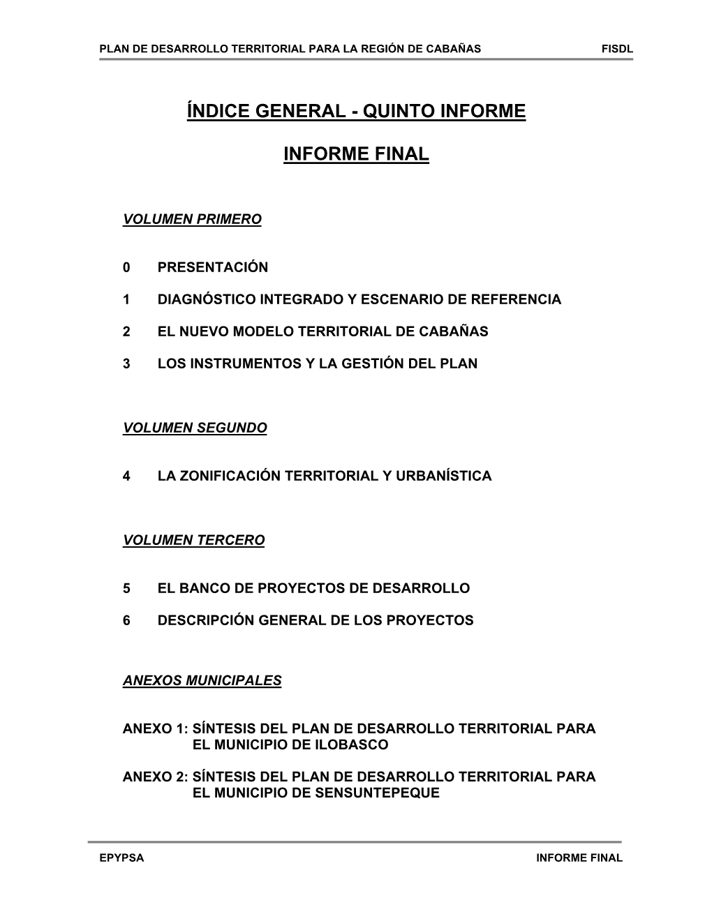 Índice General - Quinto Informe