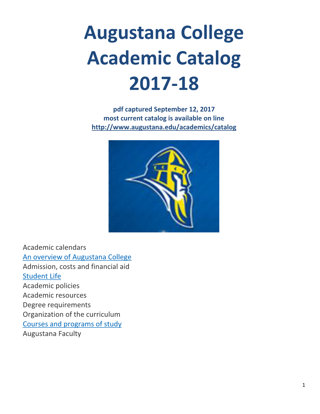 Augustana College Academic Catalog 2017-18