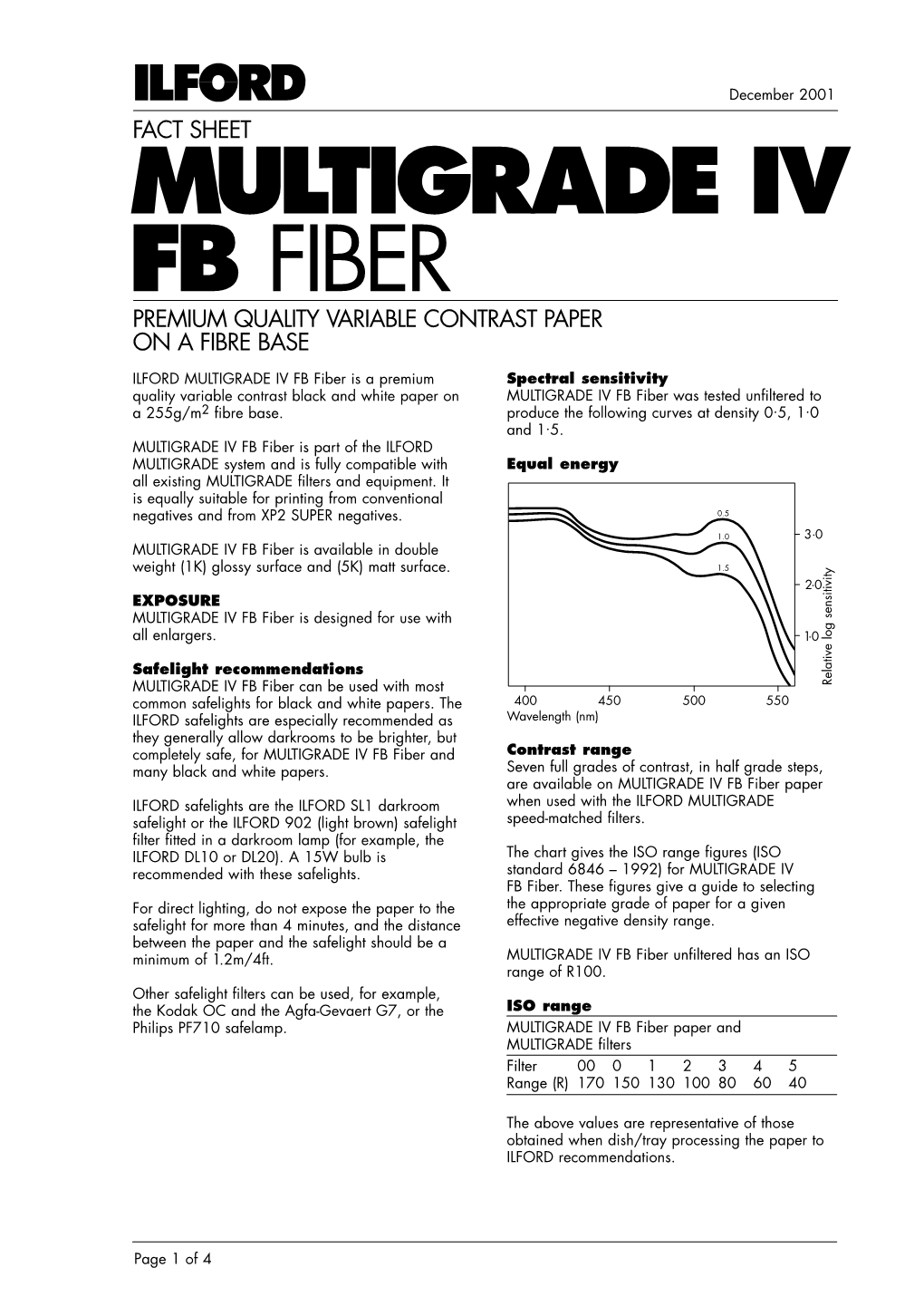 Multigrade Iv Fb Fiber Premium Quality Variable Contrast Paper on a Fibre Base