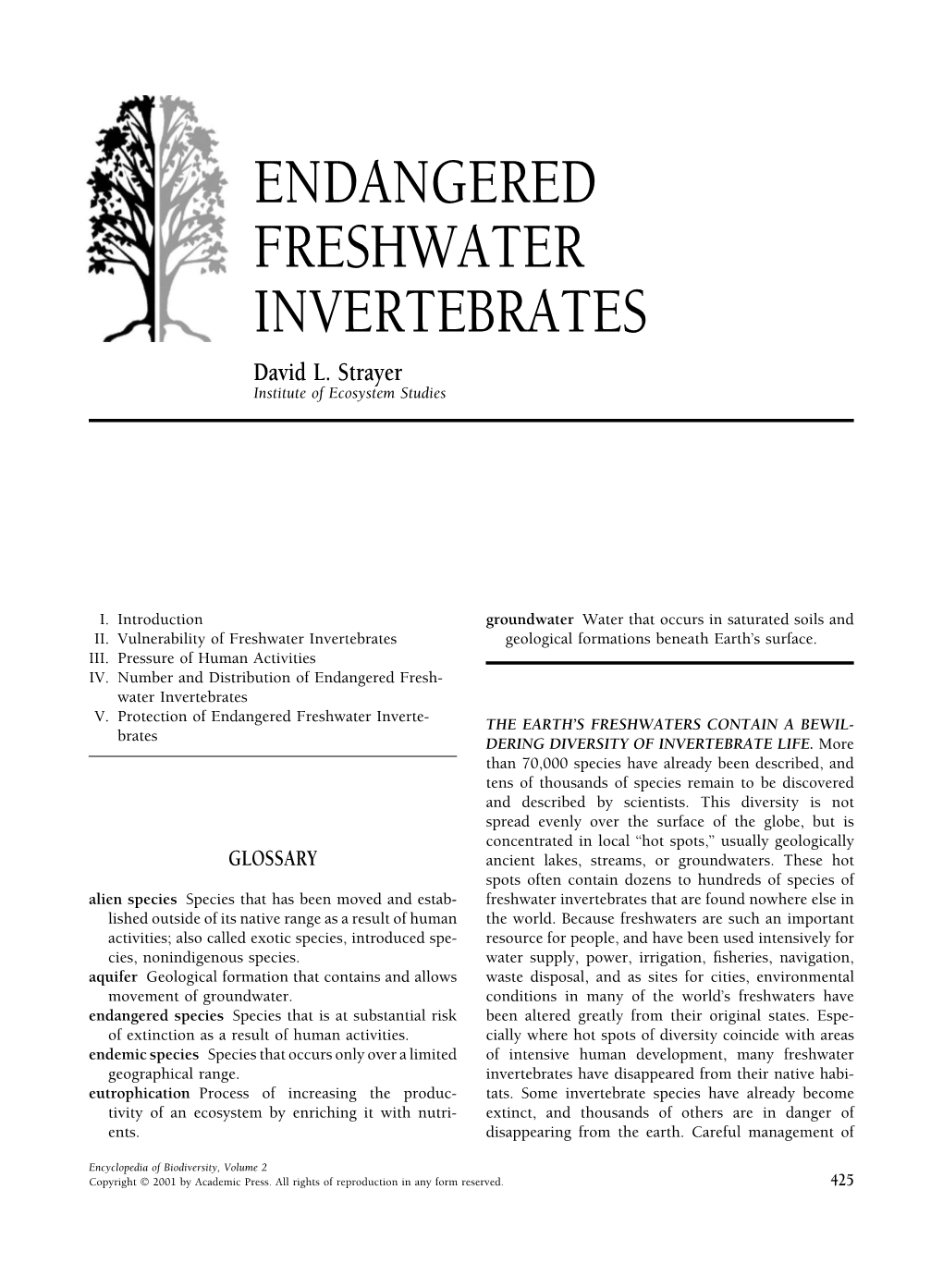 ENDANGERED FRESHWATER INVERTEBRATES David L