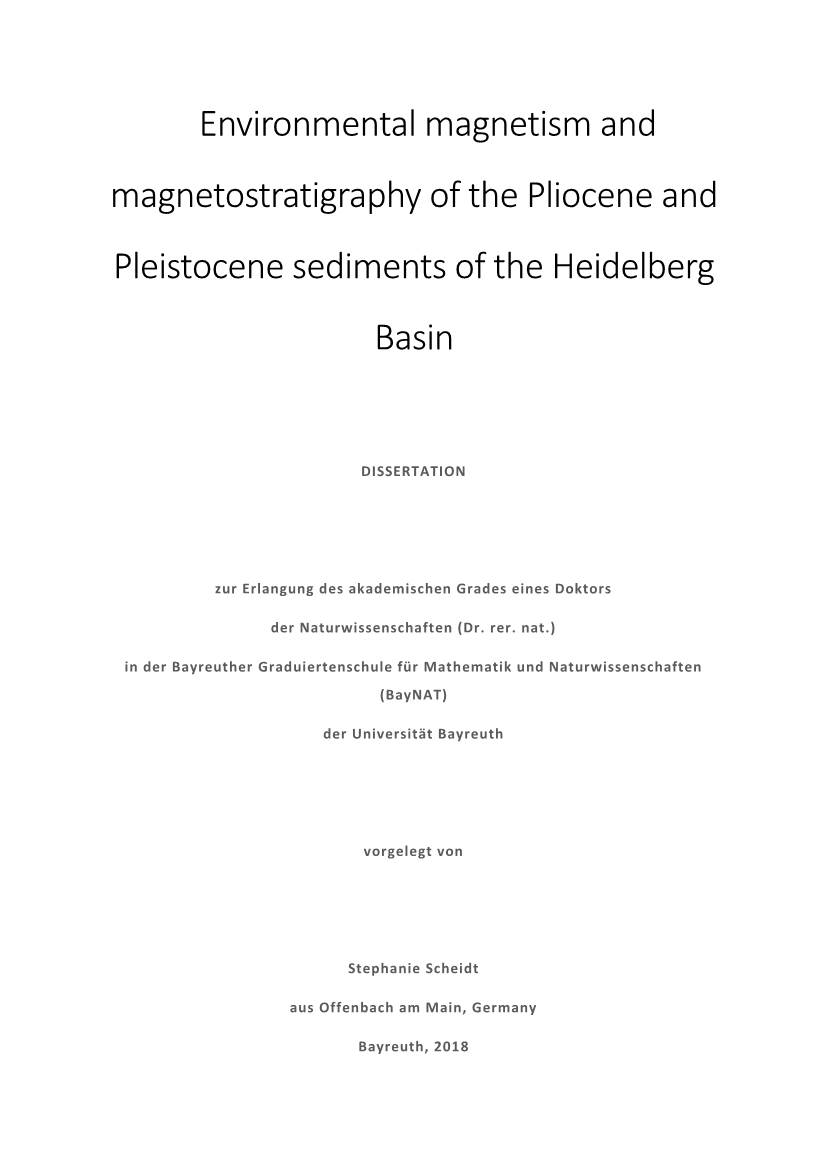 Environmental Magnetism and Magnetostratigraphy of the Pliocene and Pleistocene Sediments of the Heidelberg Basin