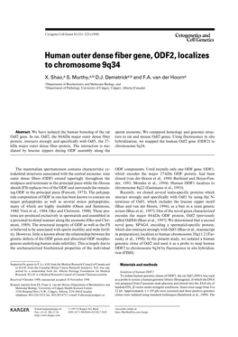 Human Outer Dense Fiber Gene, ODF2, Localizes to Chromosome 9Q34