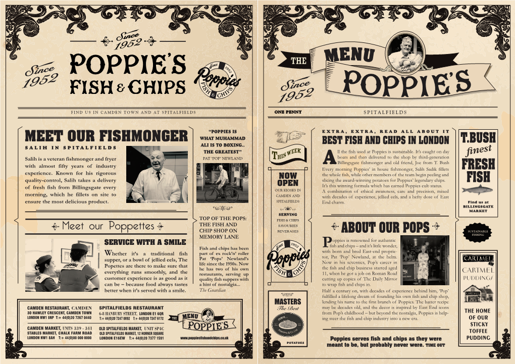 POPPIES SPITS MENU Cover