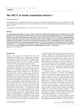 The APC/C in Female Mammalian Meiosis I