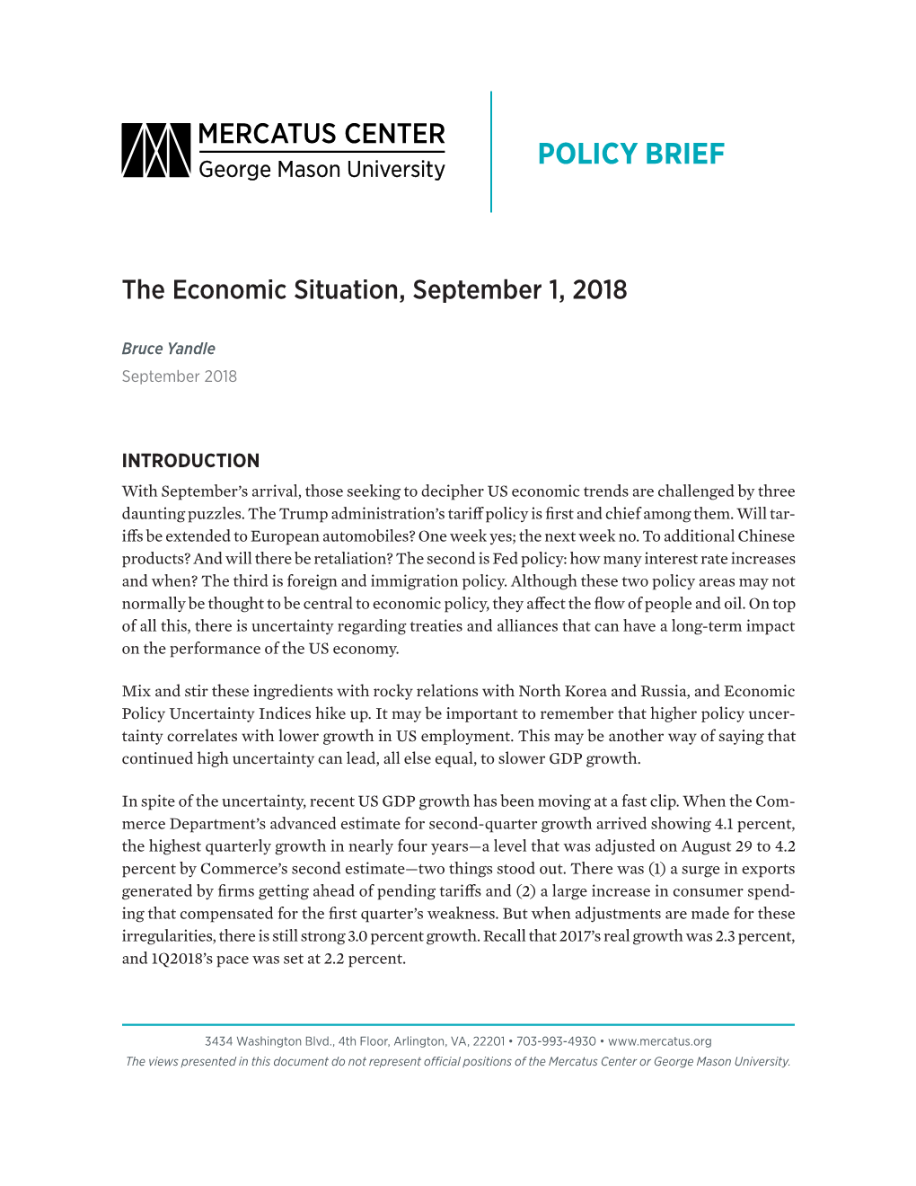 The Economic Situation, September 1, 2018