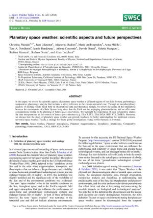 Planetary Space Weather: Scientific Aspects and Future Perspectives