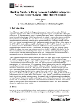Draft by Numbers: Using Data and Analytics to Improve National Hockey League (NHL) Player Selection