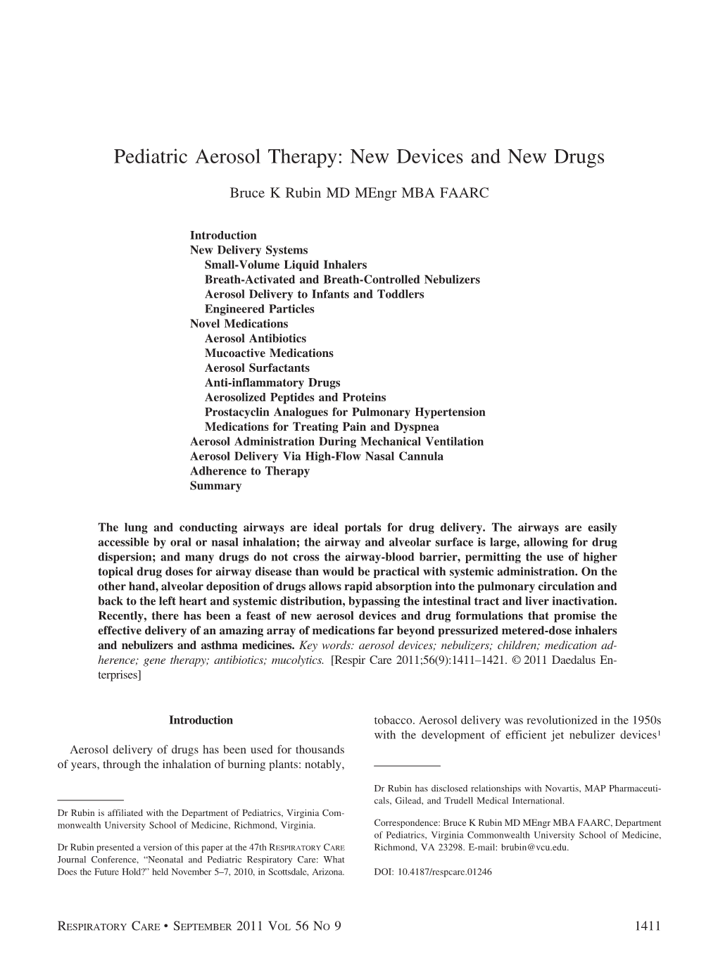 Pediatric Aerosol Therapy: New Devices and New Drugs