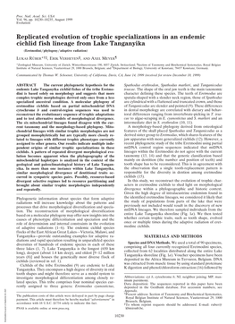 Replicated Evolution of Trophic Specializations in an Endemic Cichlid Fish Lineage from Lake Tanganyika (Eretmodini͞phylogeny͞adaptive Radiation)