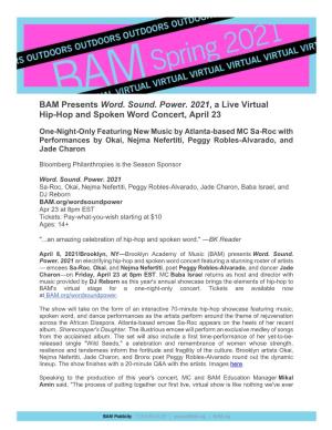 Word. Sound. Power. 2021, a Live Virtual Hip-Hop and Spoken Word Concert, April 23