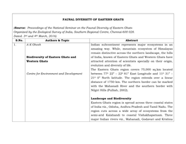 Faunal Diversity of Eastern Ghats