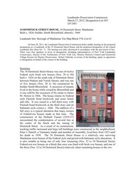34 Dominick Street Landmark Designation Report