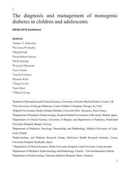 The Diagnosis and Management of Monogenic Diabetes in Children and Adolescents