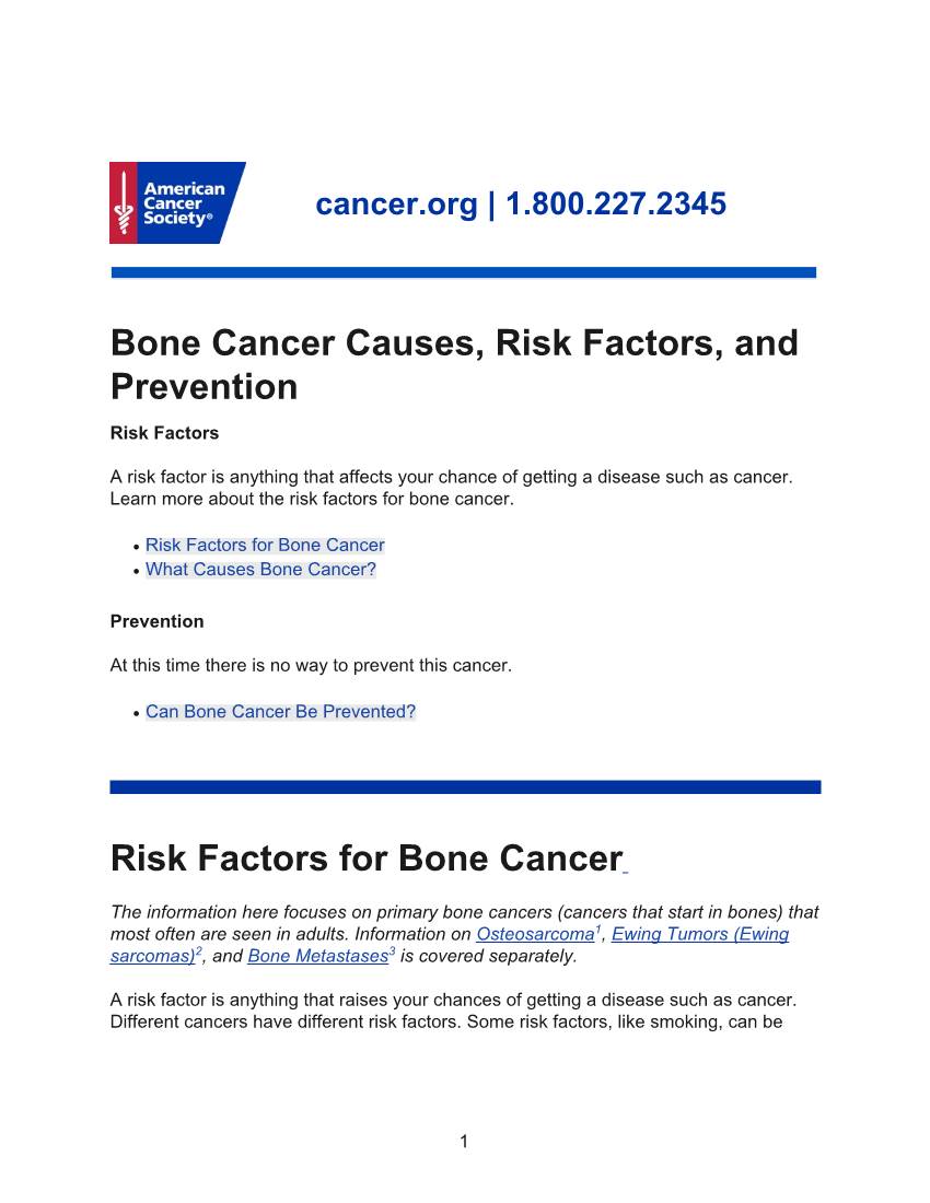 Risk Factors for Bone Cancer