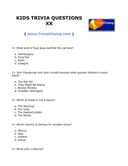 Kids Trivia Questions Xx
