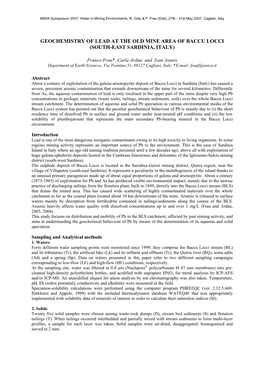 Geochemistry of Lead at the Old Mine Area of Baccu Locci (South-East Sardinia, Italy)