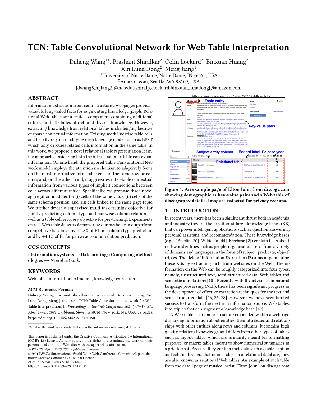 TCN: Table Convolutional Network for Web Table Interpretation