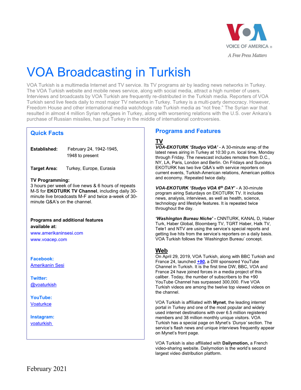 VOA Fact Sheets