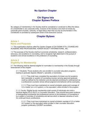 Nu Upsilon Chapter Chi Sigma Iota Chapter Bylaws Preface Chapter