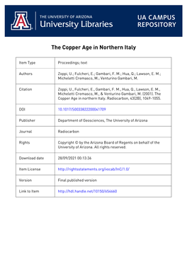 1049 the COPPER AGE in NORTHERN ITALY U Zoppi1 • E