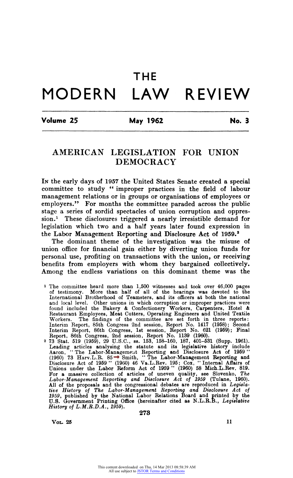 American Legislation for Union Democracy