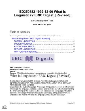 What Is Linguistics? ERIC Digest. [Revised]