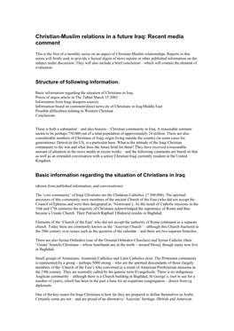 Christian-Muslim Relations in a Future Iraq: Recent Media Comment