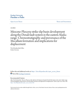 Miocene-Pliocene Strike-Slip Basin Development Along the Denali Fault System in the Eastern Alaska Range