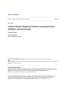 A Role of Ubiquitin Regulatory X-Domain Containing Proteins (UBXN6) in Antiviral Immunity