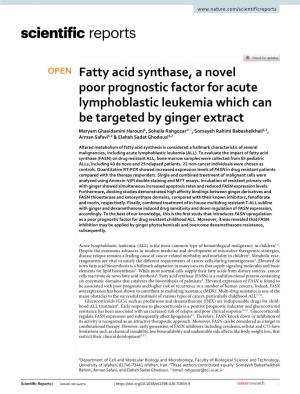 Fatty Acid Synthase, a Novel Poor Prognostic Factor for Acute