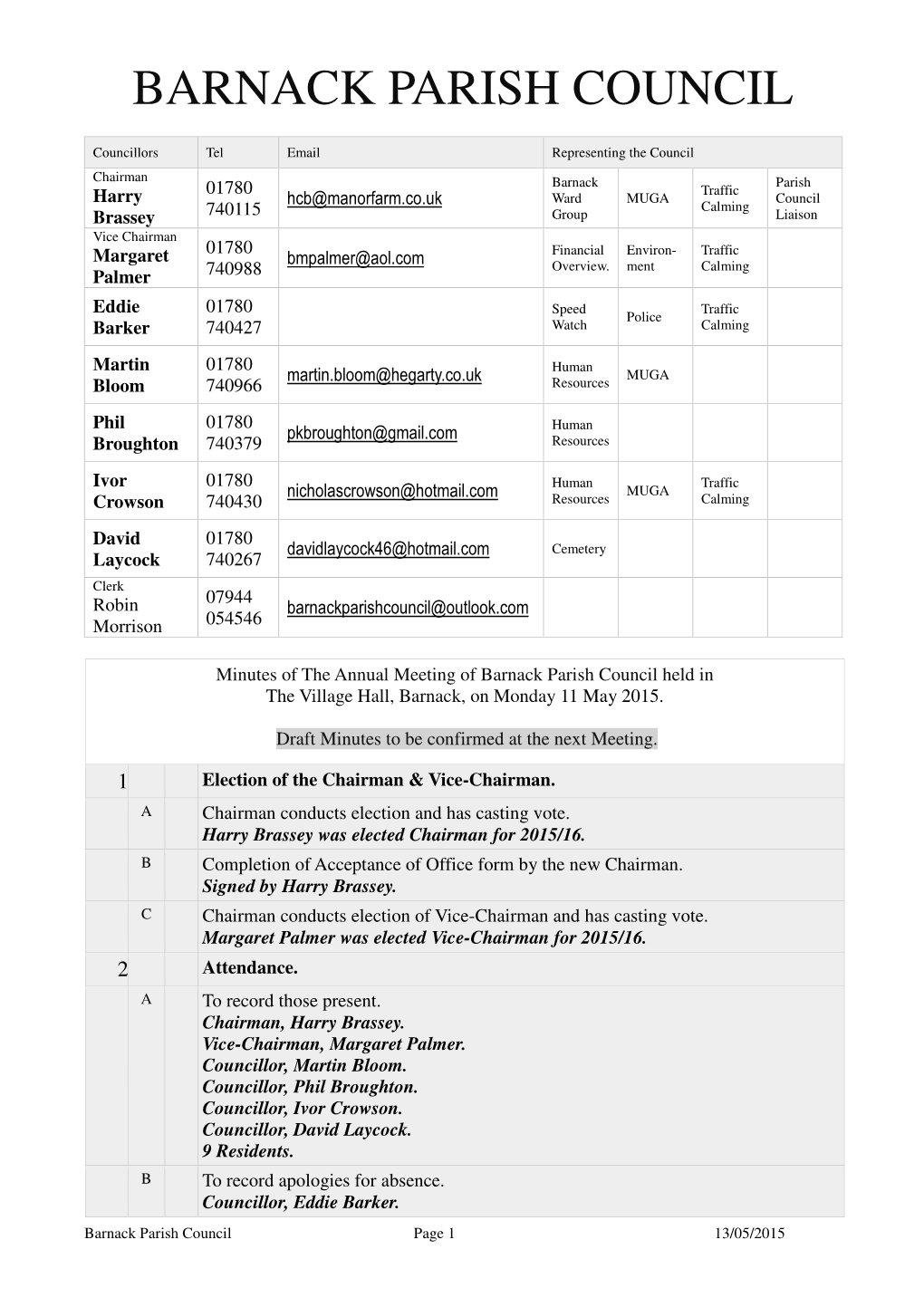 Minutes of Annual Council Meeting May 2015