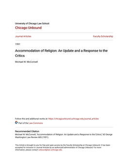 Accommodation of Religion: an Update and a Response to the Critics