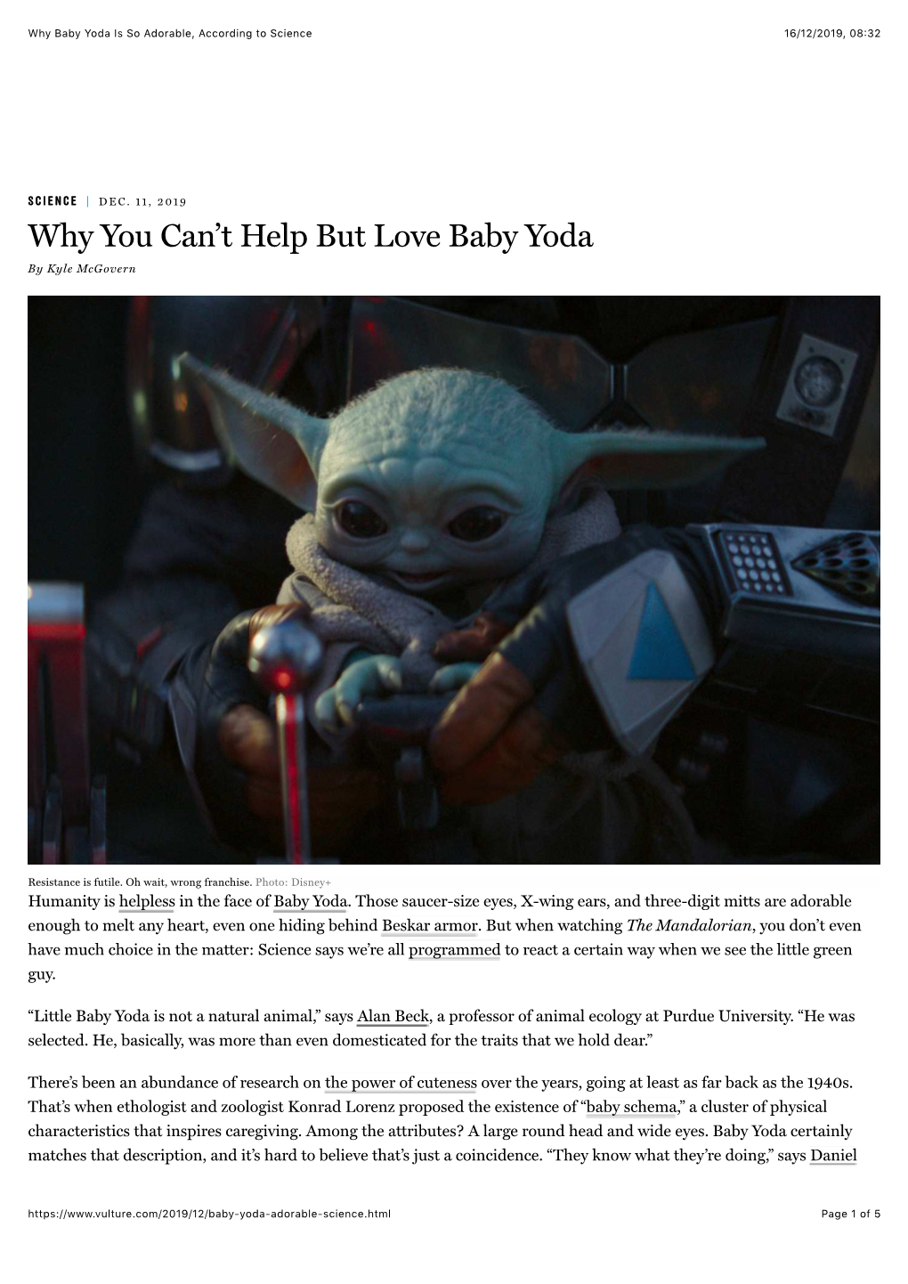 Why Baby Yoda Is So Adorable, According to Science 16/12/2019, 08�32