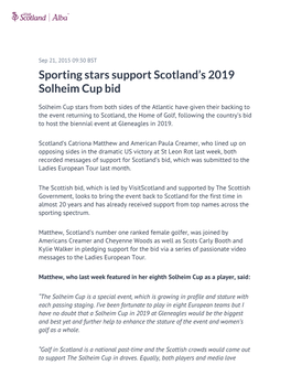 Sporting Stars Support Scotland's 2019 Solheim Cup