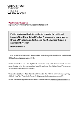 Westminsterresearch Public Health Nutrition Intervention to Evaluate The